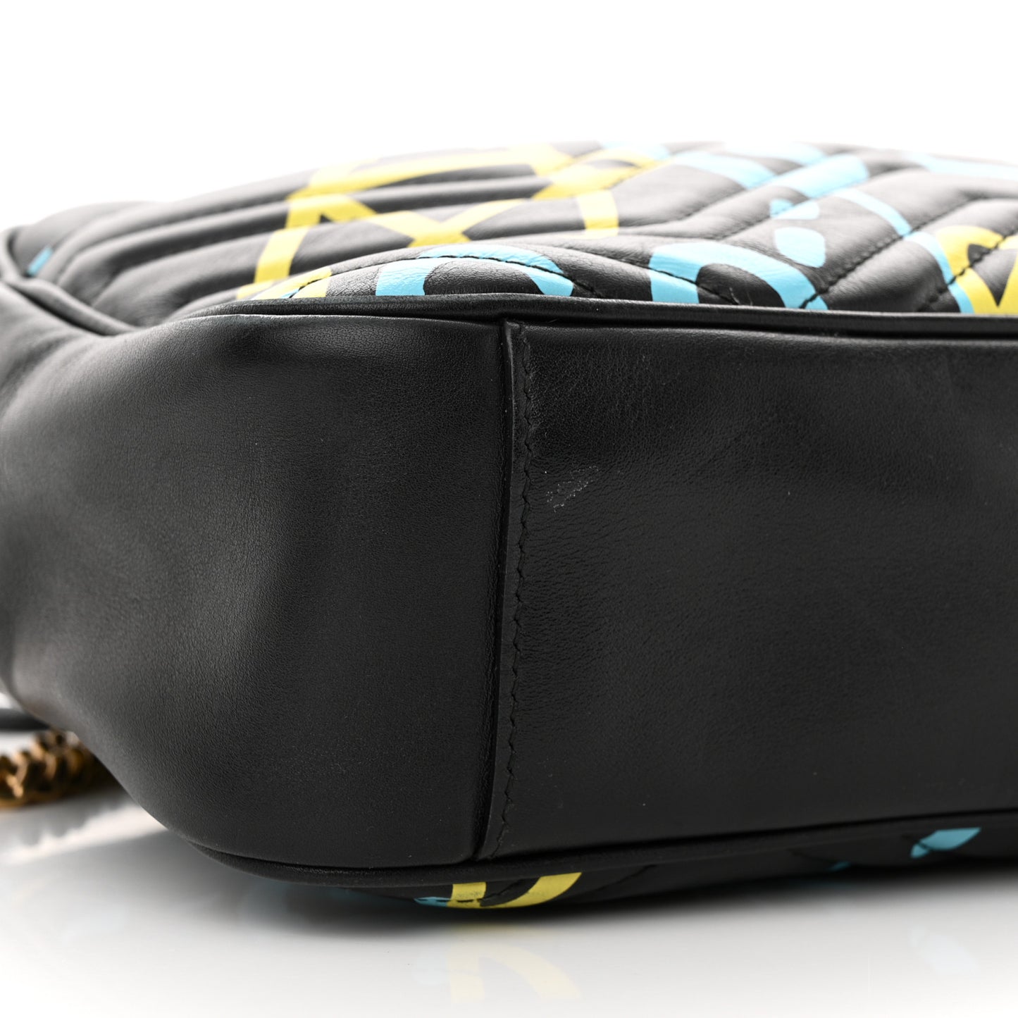 Calfskin Matelasse GucciGhost Medium GG Marmont Chain Shoulder Bag Black New Acquamarine