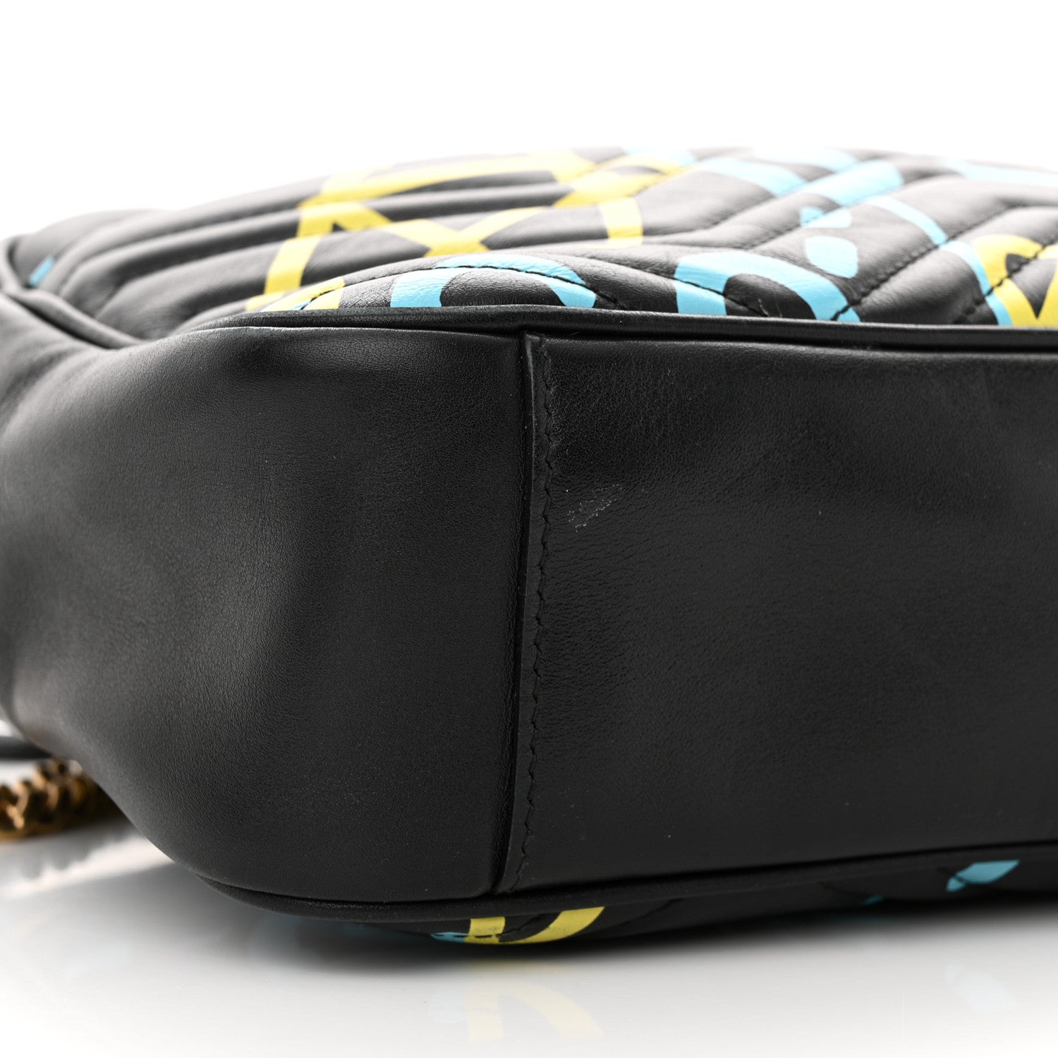 Gucci Calfskin Matelasse GucciGhost Medium GG Marmont Chain Shoulder Bag Black New Acquamarine 9 of 12