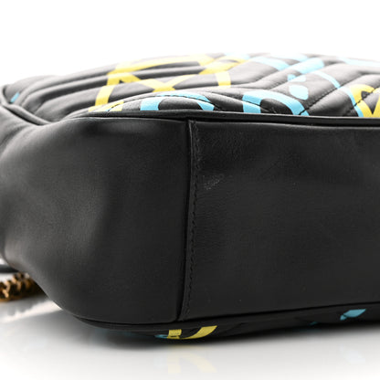 Gucci Calfskin Matelasse GucciGhost Medium GG Marmont Chain Shoulder Bag Black New Acquamarine 9 of 12