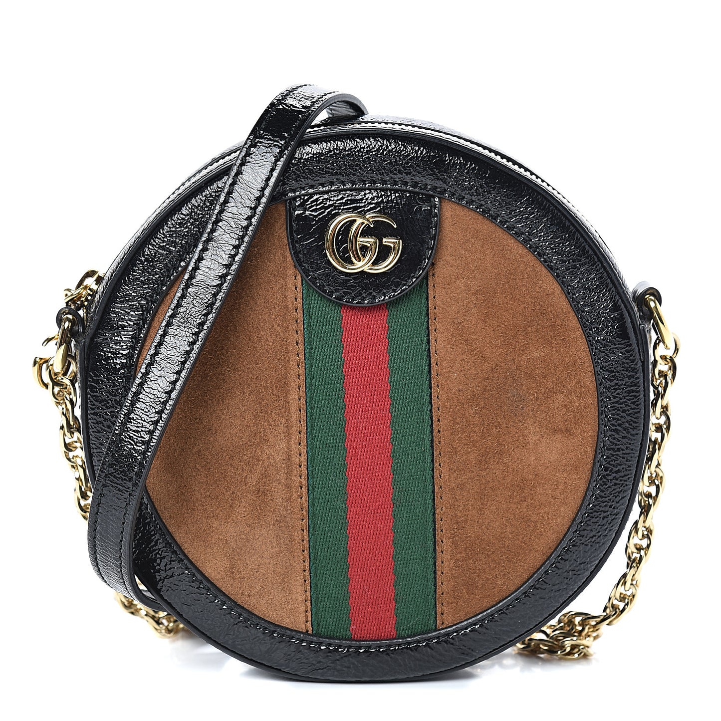 Suede Patent Web Mini Ophidia Round Shoulder Bag Nocciola Black