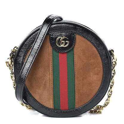 Gucci Suede Patent Web Mini Ophidia Round Shoulder Bag Nocciola Black 1 of 11