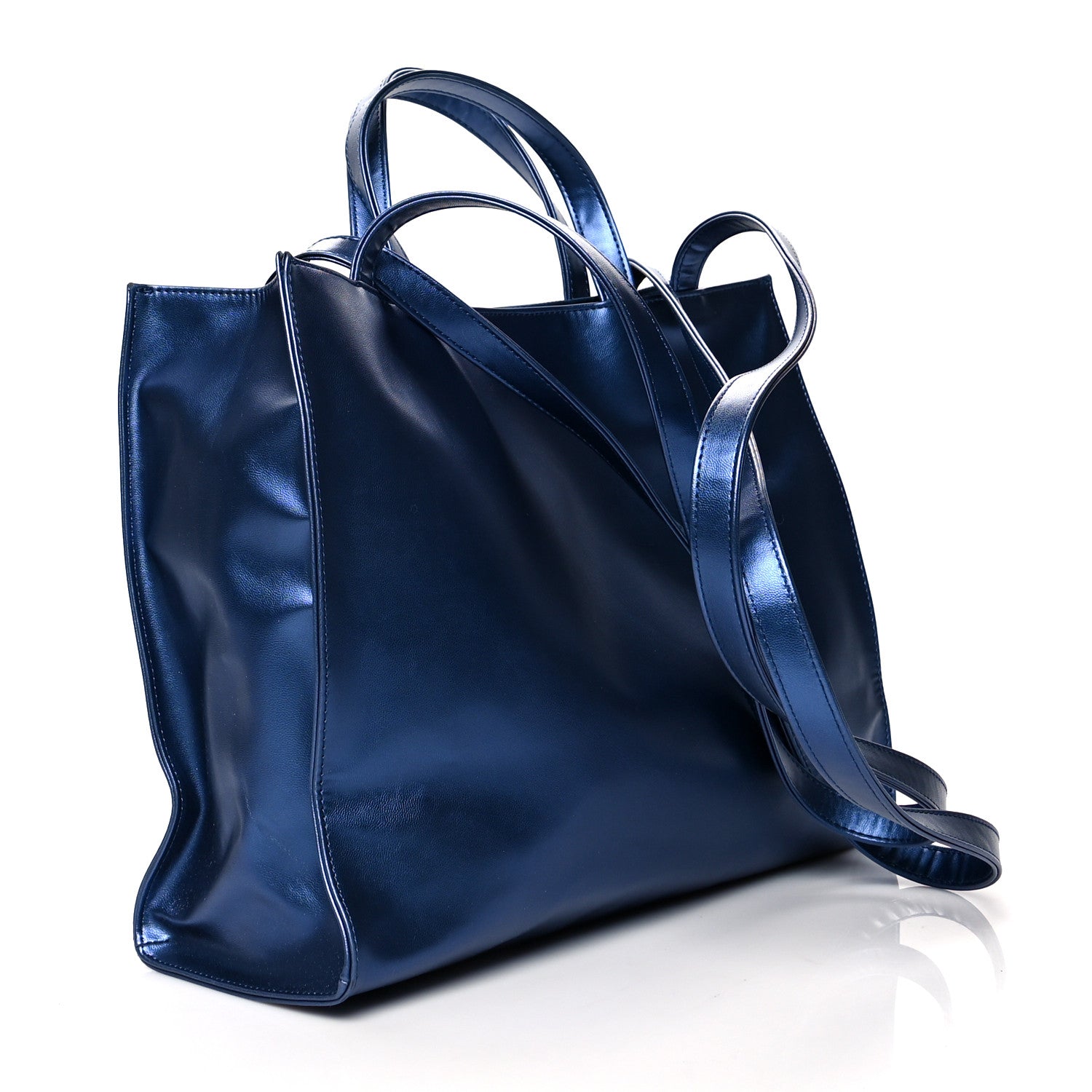 Telfar Metallic Vegan Leather Large Shopping Bag Cobalt 2 of 10