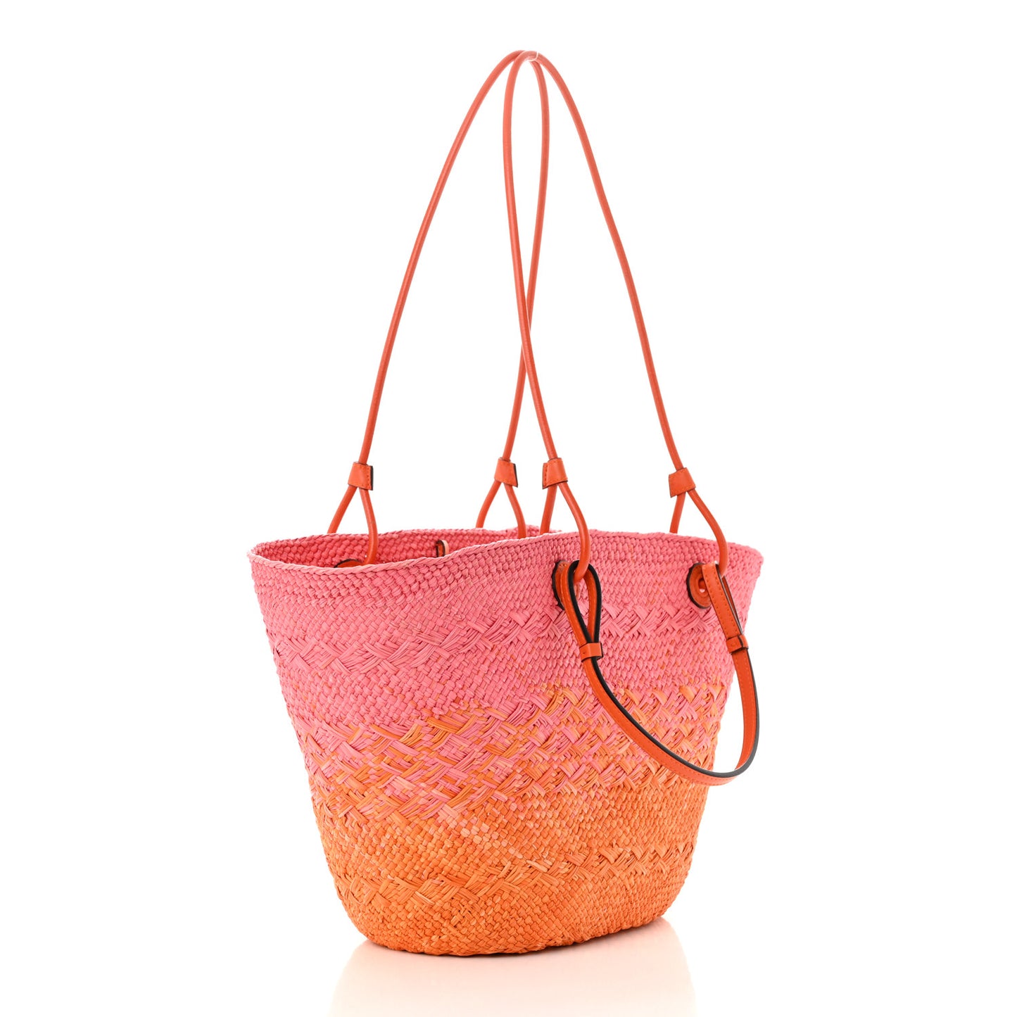 Iraca Palm Calfskin Degrade Paula's Ibiza Medium Anagram Basket Bag Pink Orange