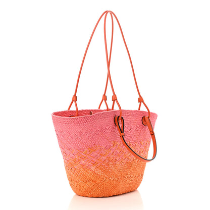 Loewe Iraca Palm Calfskin Degrade Paula's Ibiza Medium Anagram Basket Bag Pink Orange 3 of 10