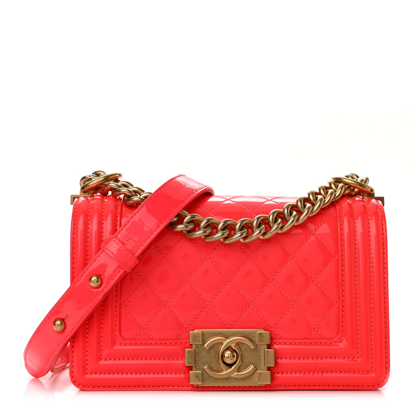 Patent Calfskin Quilted Small Boy Flap Pink