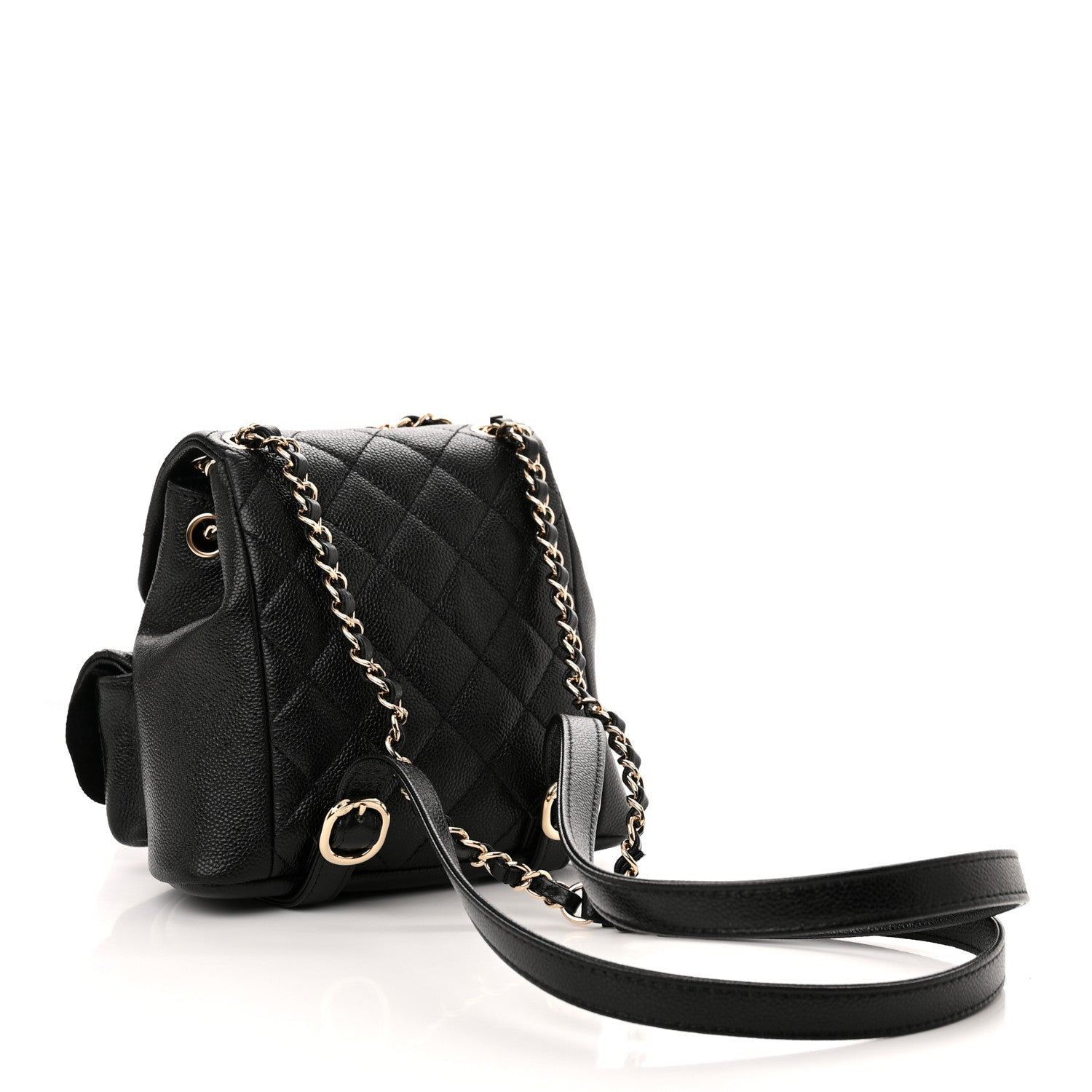 Chanel Shiny Caviar Quilted Small Duma Pockets Drawstring Backpack Black 3 of 9
