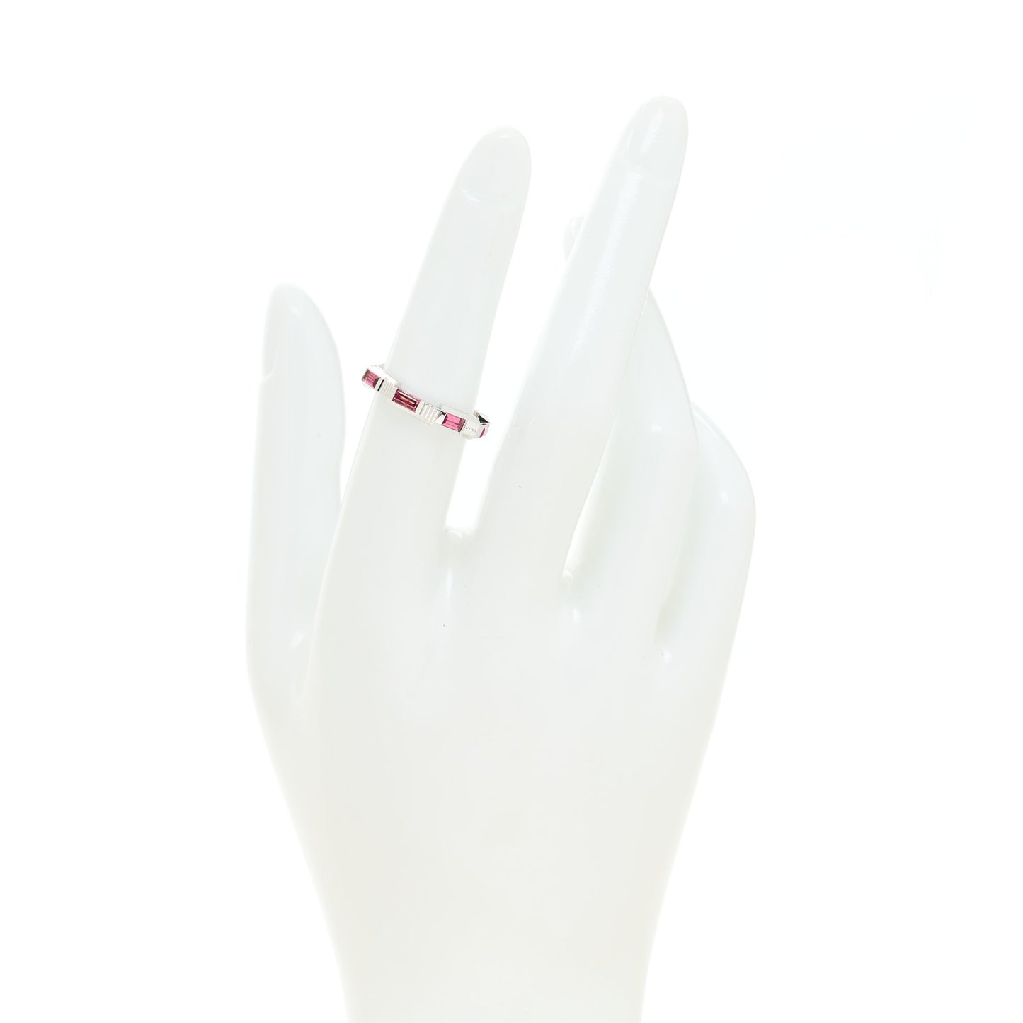 18K White Gold Rubellite Narrow Link to Love Ring 52 6