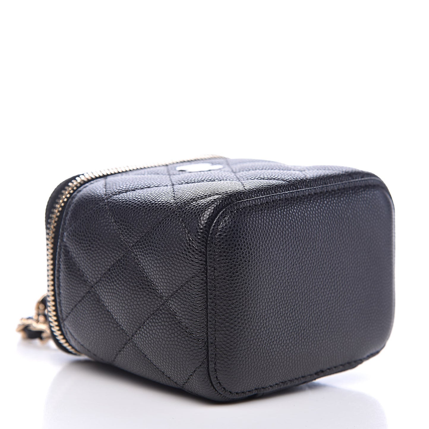 Caviar Quilted Mini Vanity Case With Chain Black