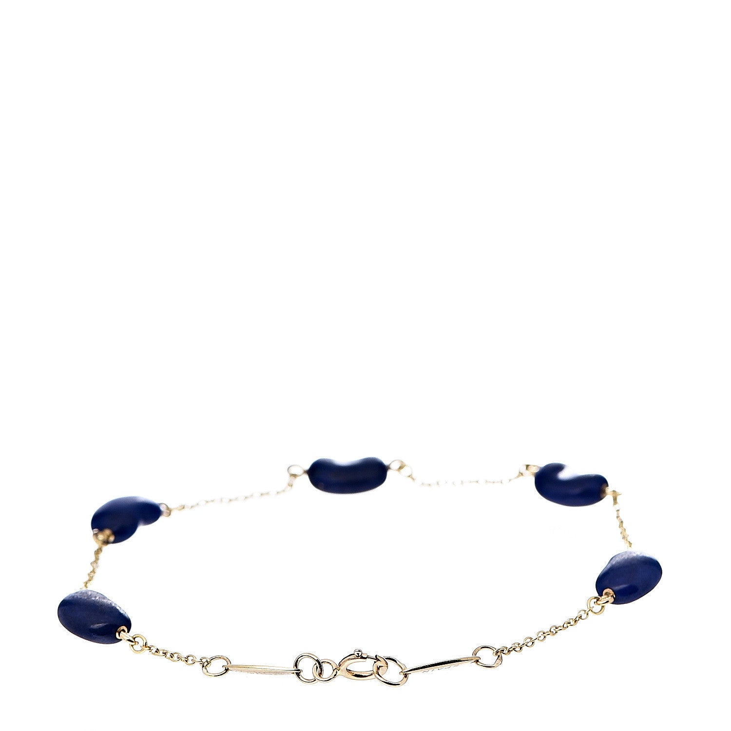 Tiffany 18K Yellow Gold Lapis Lazuli Elsa Peretti Bean Bracelet 3 of 7