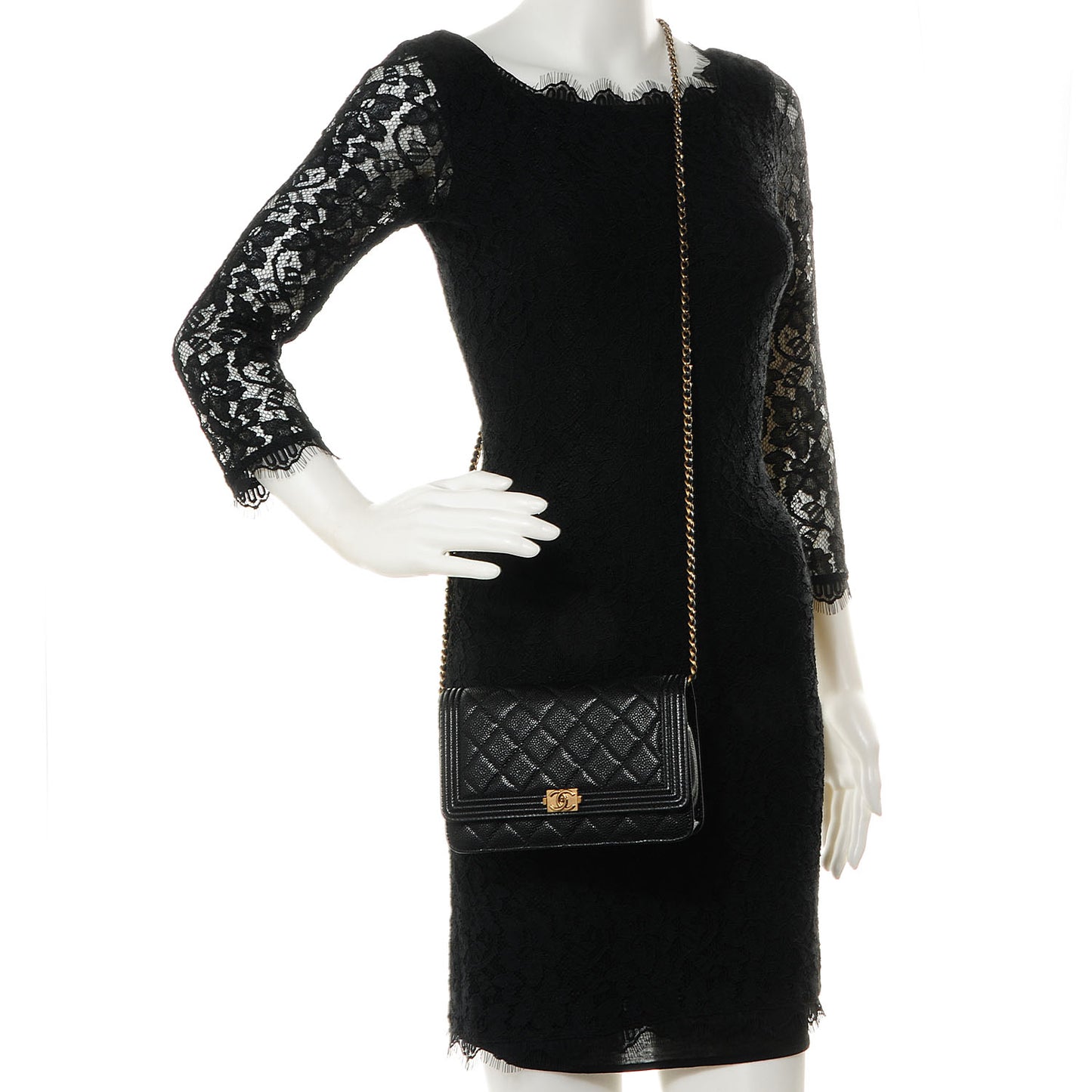 Caviar Quilted Boy Wallet On Chain WOC Black