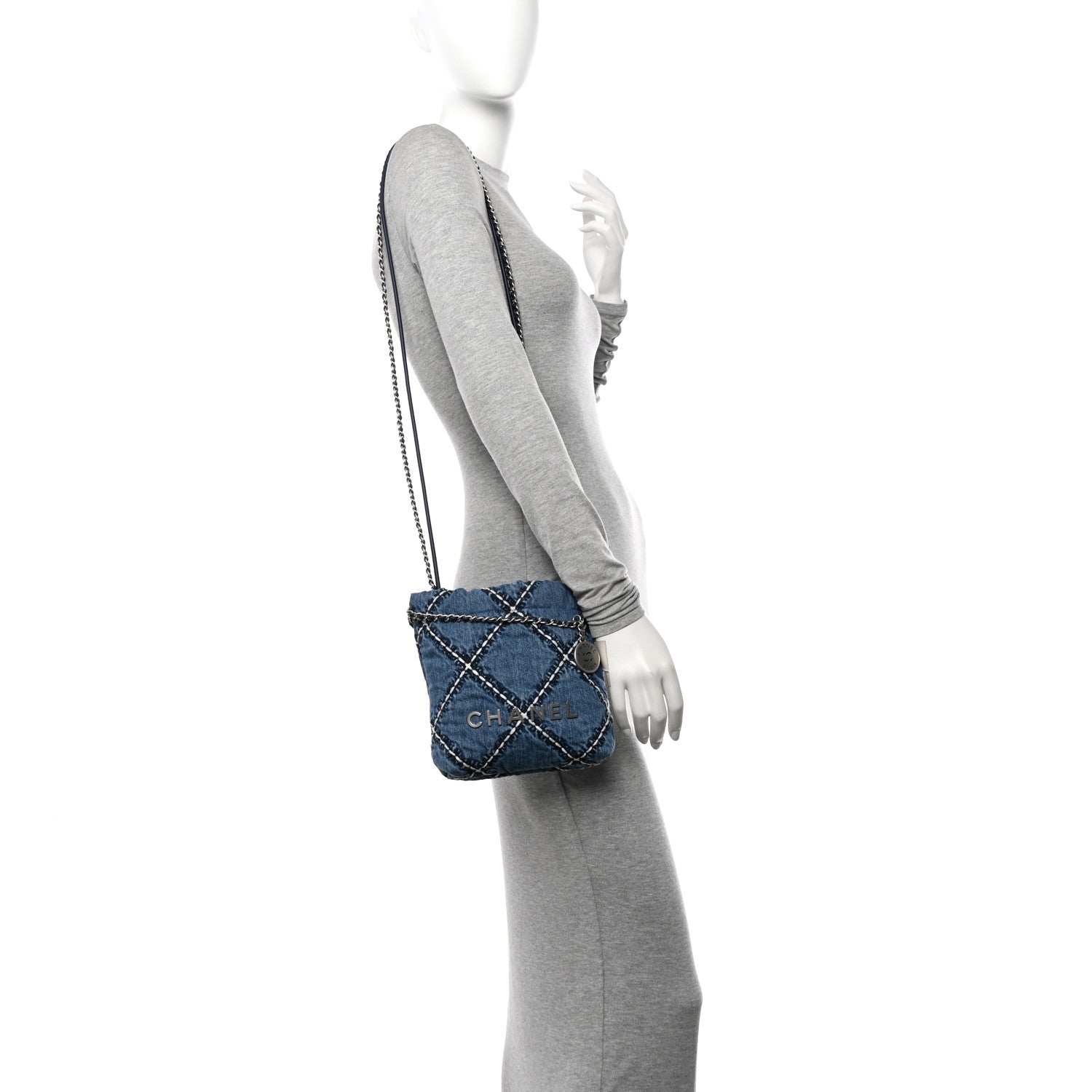 Chanel Denim Stitched Quilted Mini Chanel 22 Blue 2 of 10