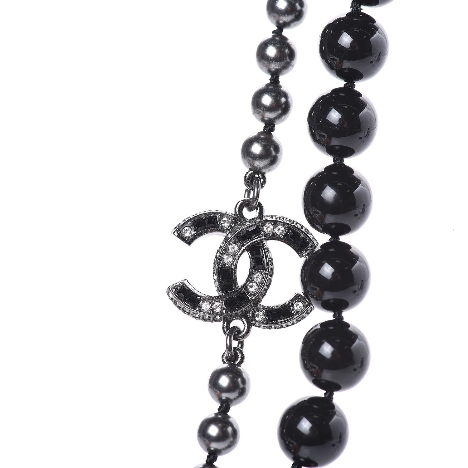 Chanel Ruthenium Crystal Baguette Pearl Beaded CC Long Necklace Black Grey 4 of 6