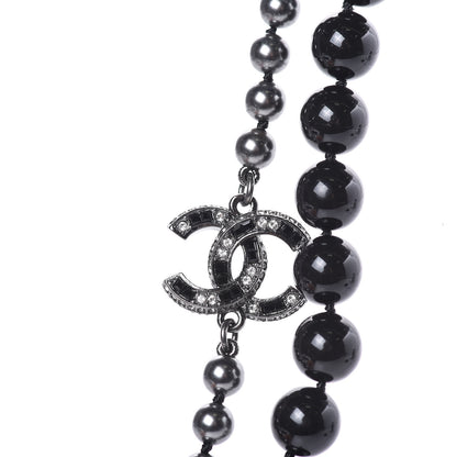 Chanel Ruthenium Crystal Baguette Pearl Beaded CC Long Necklace Black Grey 4 of 6