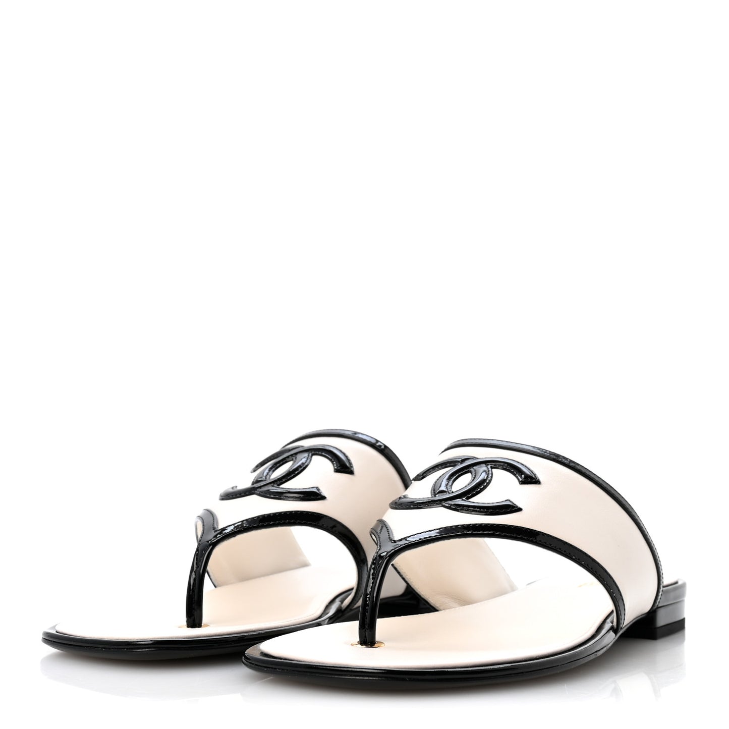 Lambskin Patent Calfskin CC Thong Sandals 39 White Black
