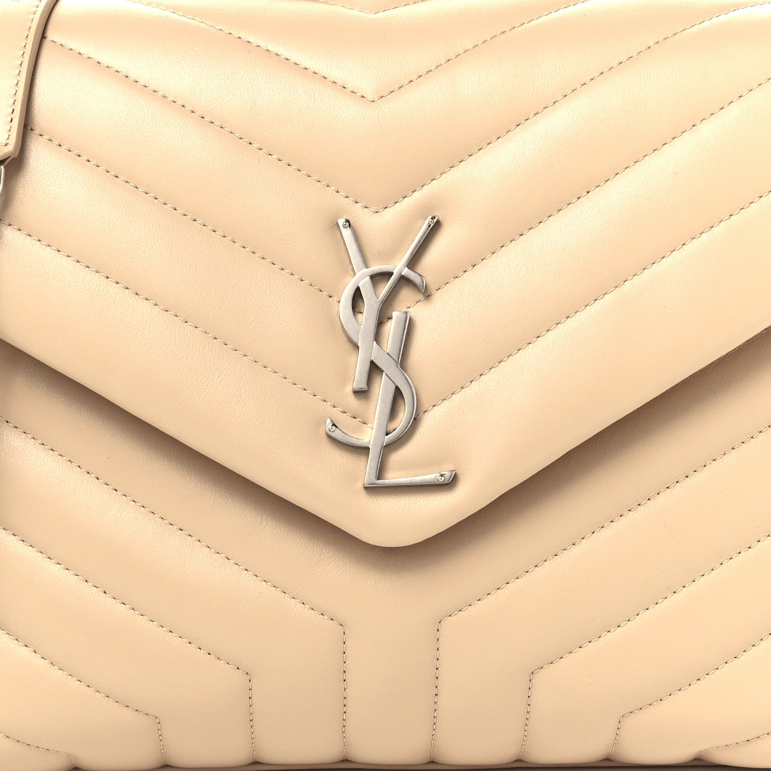 Saint Laurent Calfskin Y Quilted Monogram Medium Loulou Chain Satchel Nude Powder 8 of 10