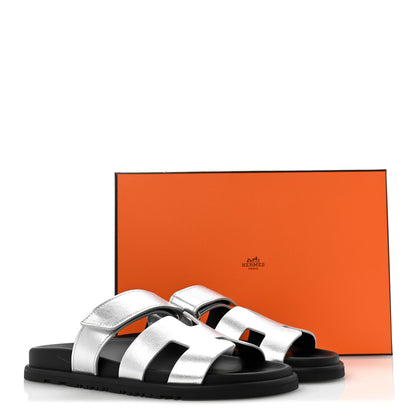 Hermes Metallic Goatskin Womens Chypre Sandals 38 Argent 10 of 10