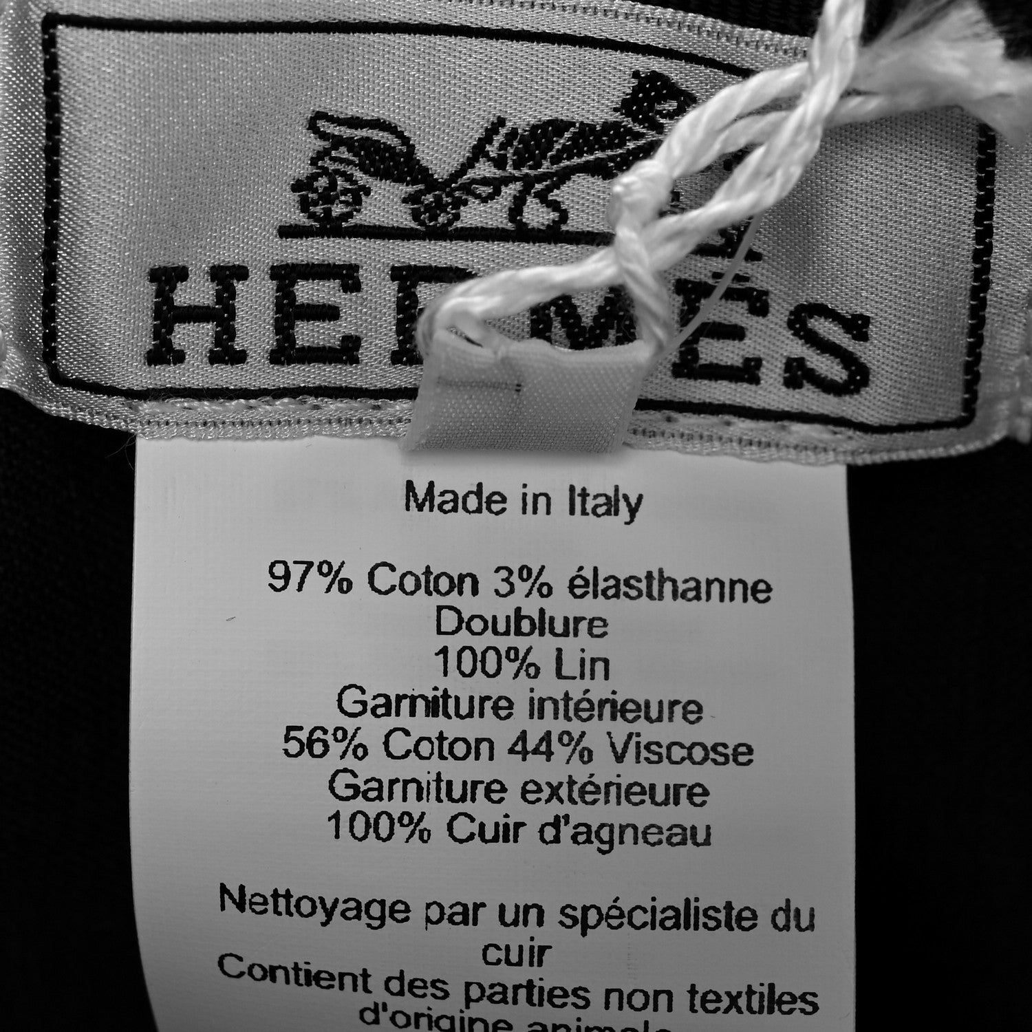 Hermes Stretch Cotton Lambskin Nevada Puzzle Equestre Hat 59 Black 8 of 8