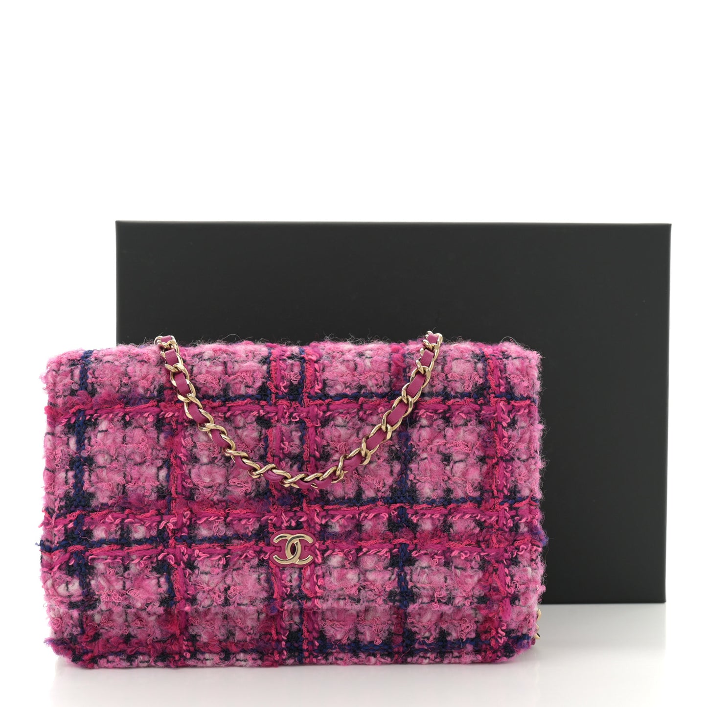 Tweed Quilted Wallet On Chain WOC Fuchsia Purple