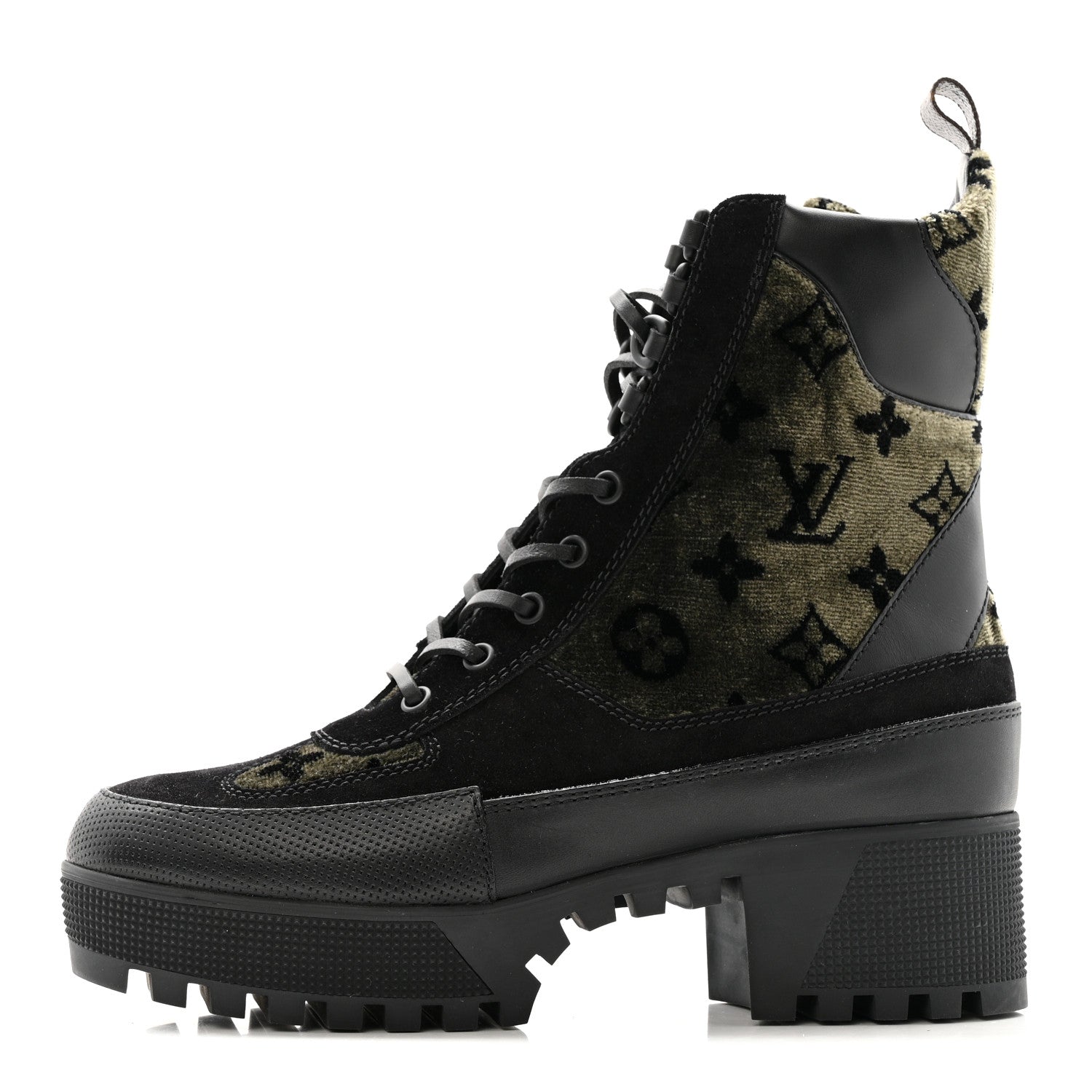 Louis Vuitton Velvet Calfskin Monogram Laureate Platform Desert Boots 40 Black Green 1 of 12
