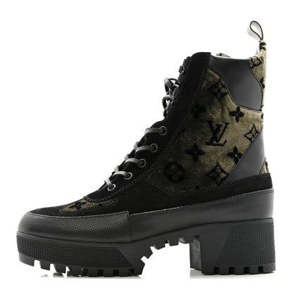 Louis Vuitton Velvet Calfskin Monogram Laureate Platform Desert Boots 40 Black Green 1 of 12