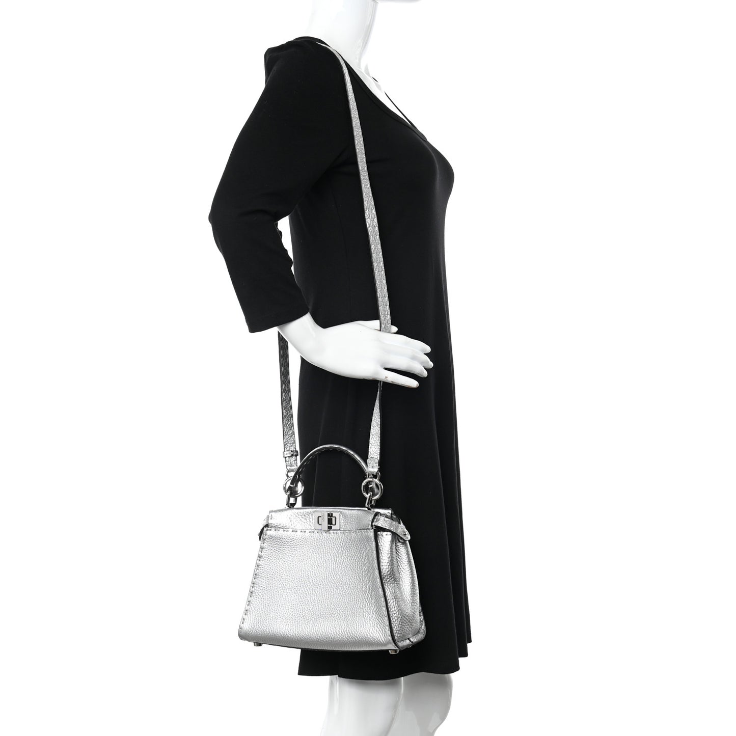 Cuoio Romano Lux Selleria Mini Peekaboo Iconic Satchel Argento