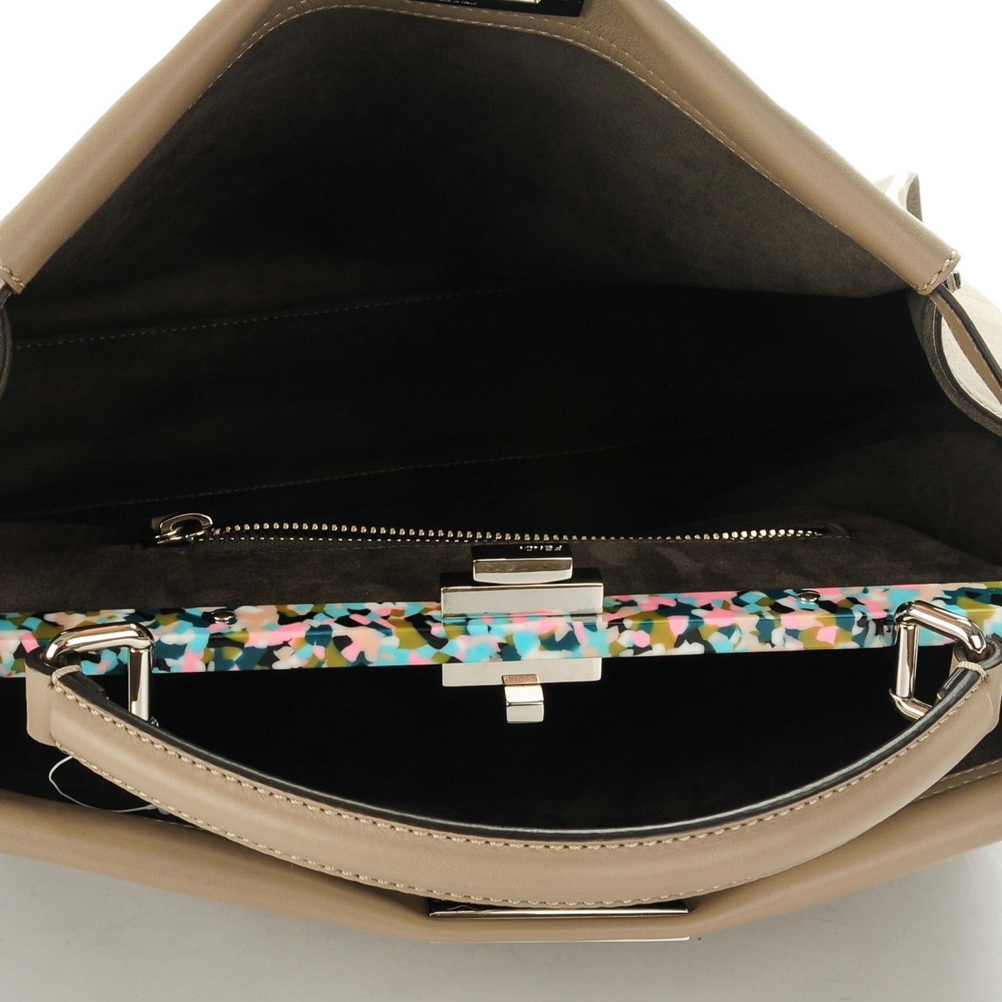 Vitello Seta Plexiglass Granite Large Peekaboo Iconic Satchel Tortora