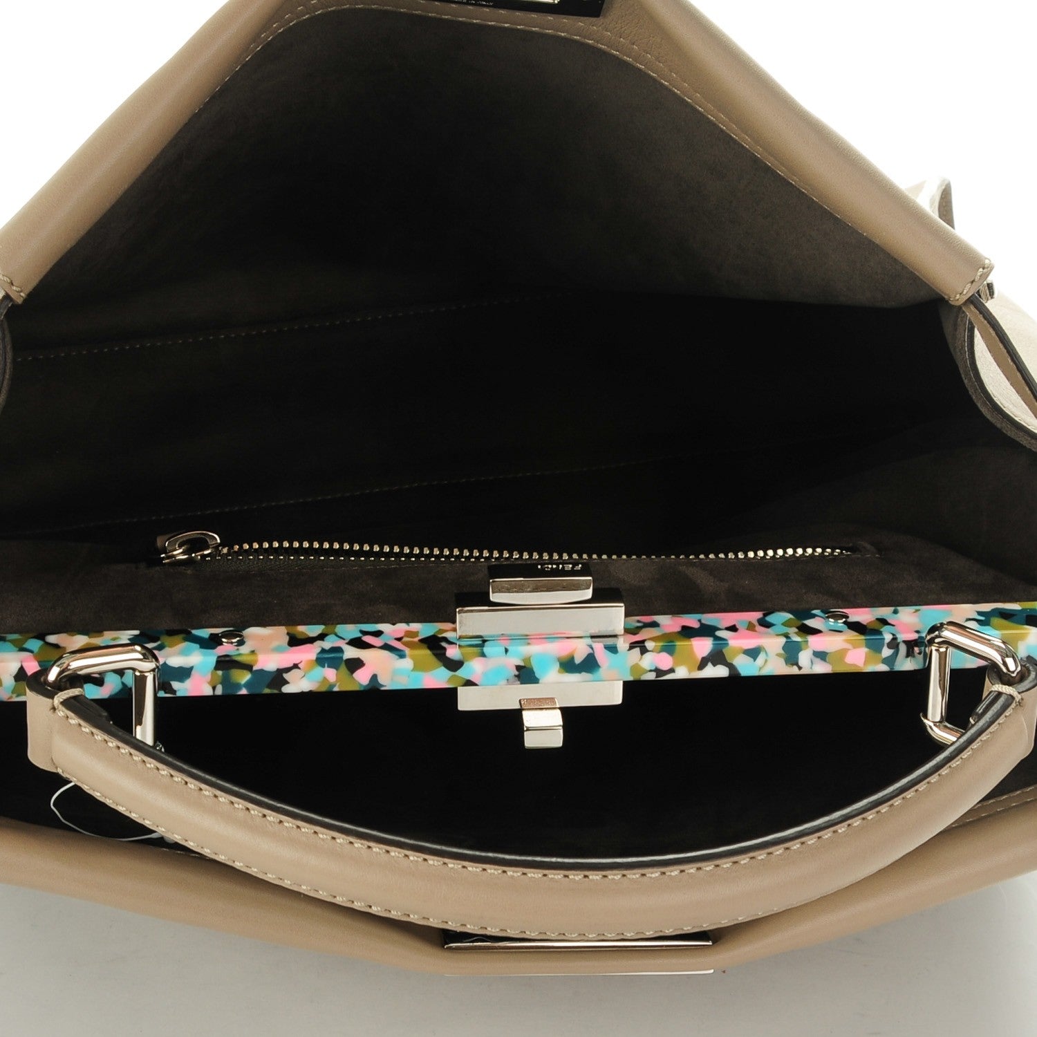 Fendi Vitello Seta Plexiglass Granite Large Peekaboo Iconic Satchel Tortora 5 of 8