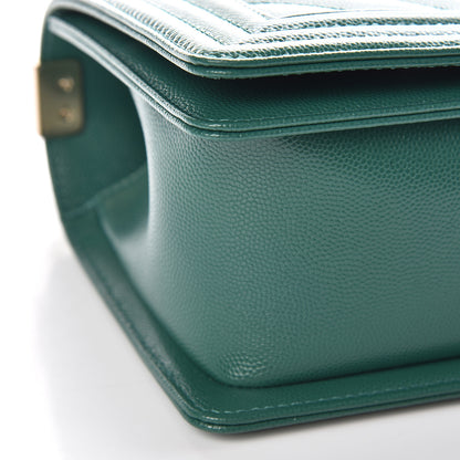 Chanel Caviar Chevron Quilted Medium Boy Flap Green 5 of 10