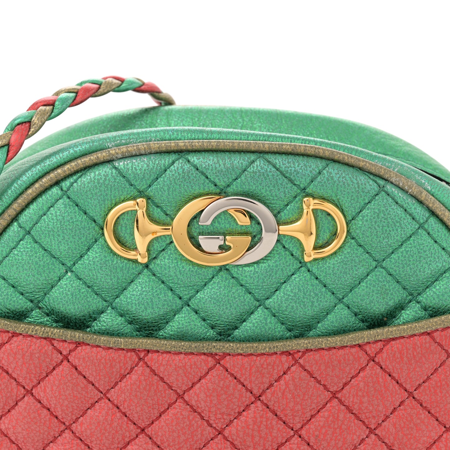 Laminated Nappa Trapuntata Mini Zumi Dome Shoulder Bag Rosso Jasmine Green Rame