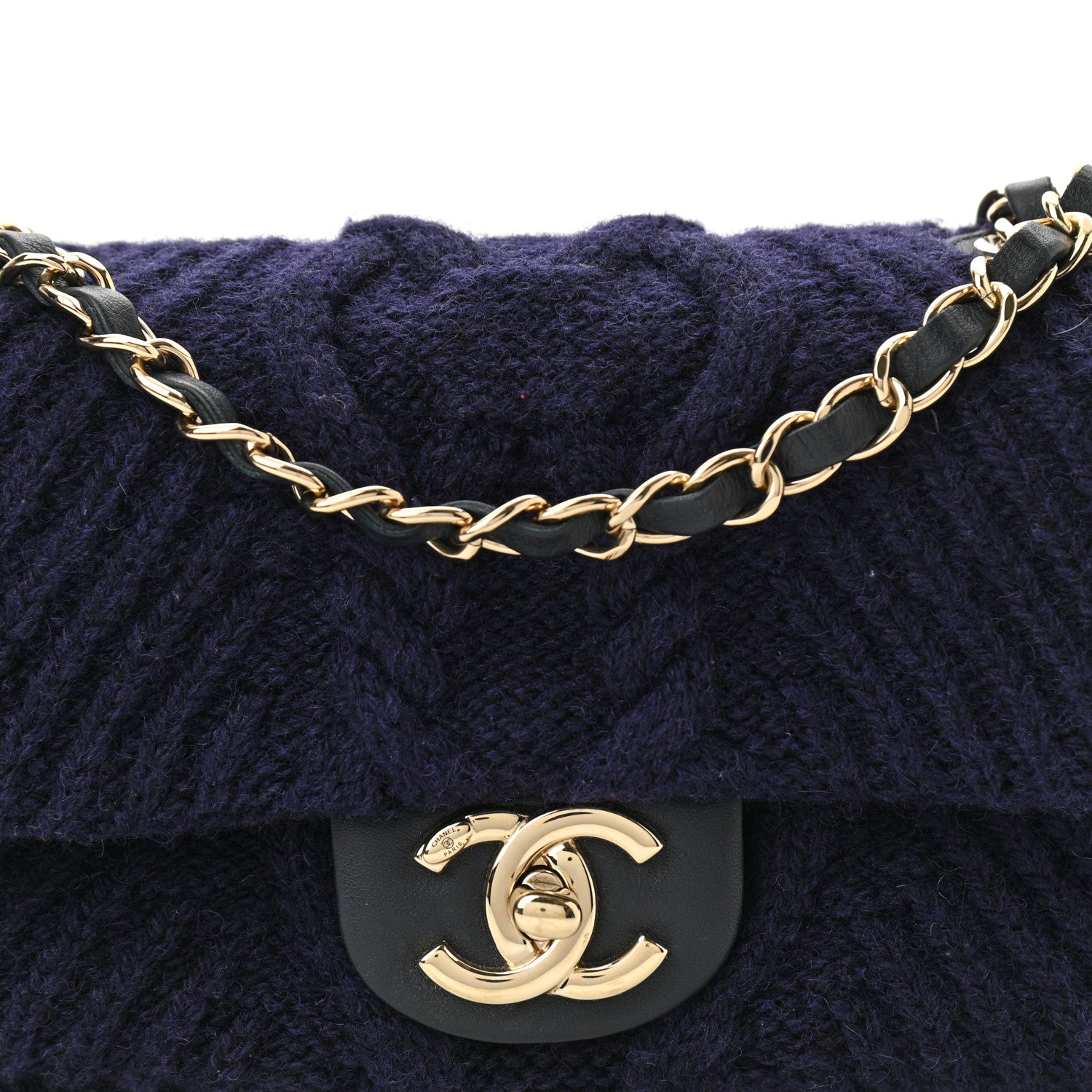 Chanel Cable Knit Mini Paris-Hamburg Flap Navy Blue 8 of 10