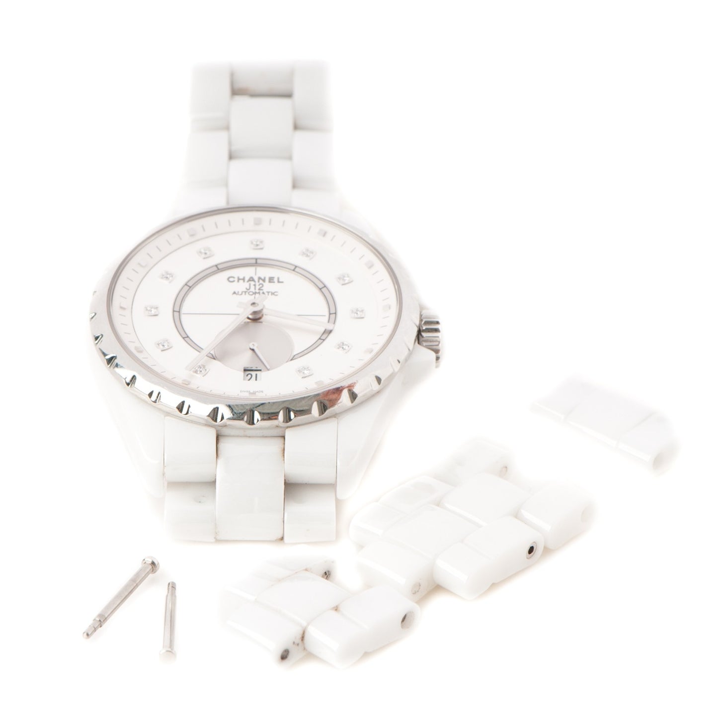 Stainless Steel Ceramic Diamond 36.5mm J12 Automatic Watch White