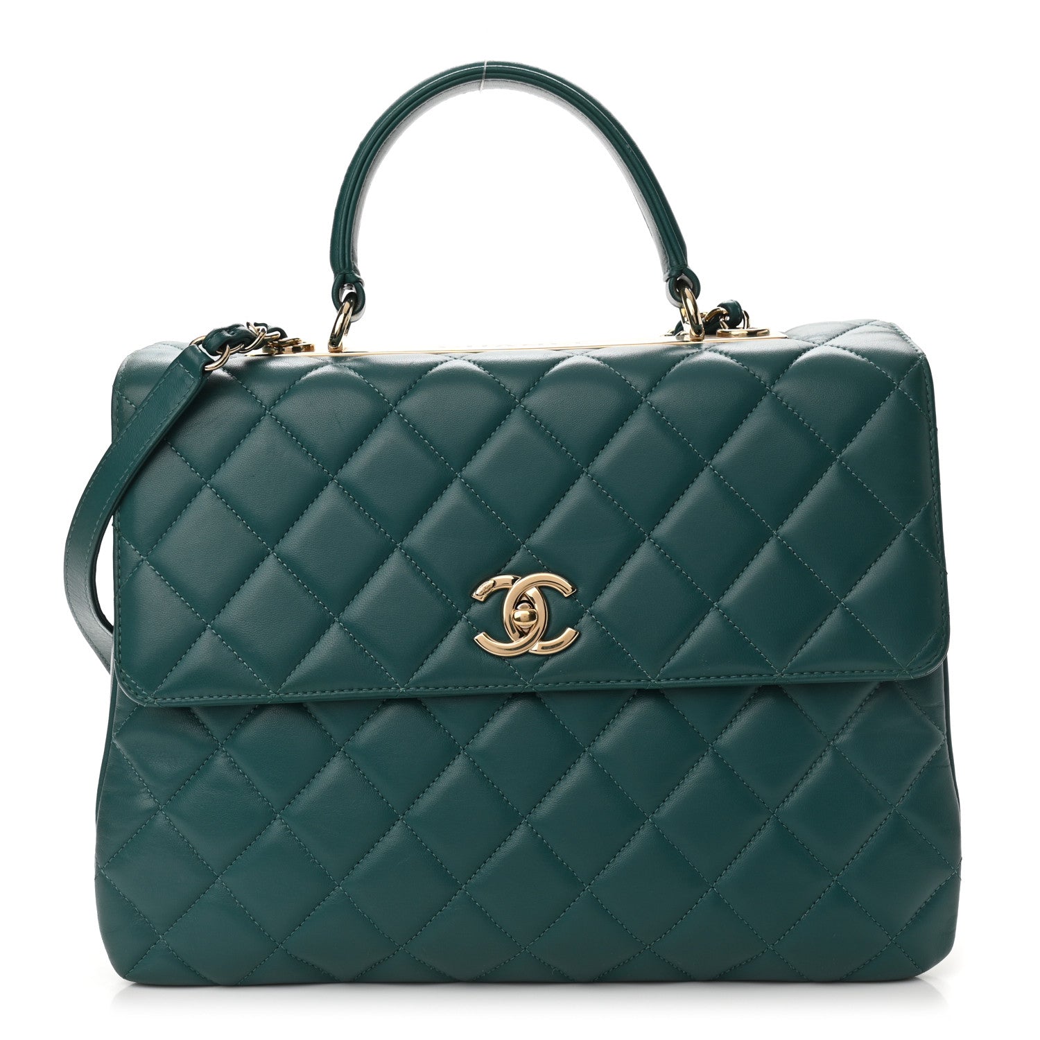 Chanel Lambskin Quilted Large Trendy CC Dual Handle Flap Bag Dark Green 1 of 12