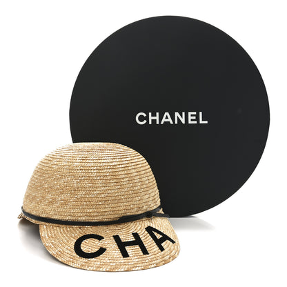 Chanel Straw Calfskin Logo Visor Hat M Natural Black 9 of 9