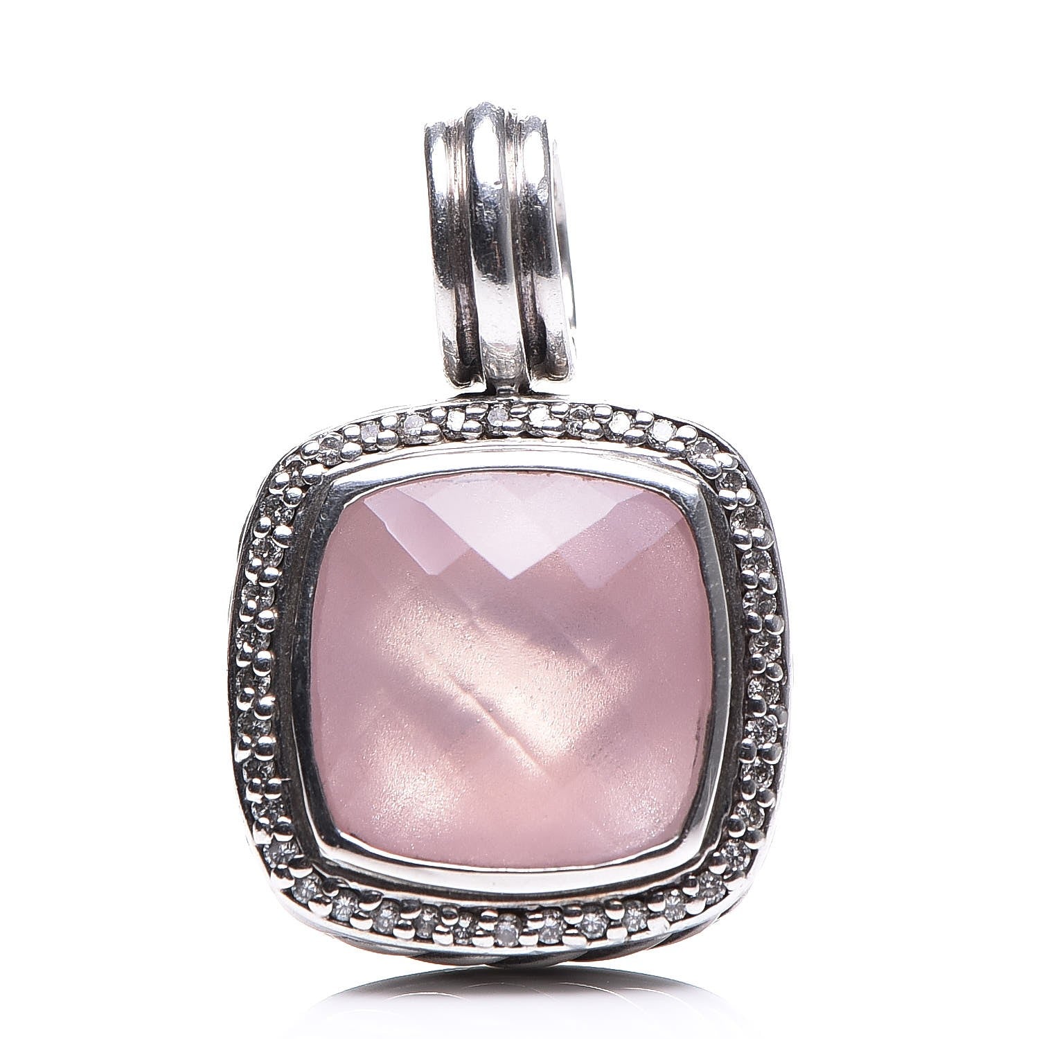 David Yurman Sterling Silver Pave Diamond Rose Quartz 14mm Albion Enhancer Pendant 1 of 7