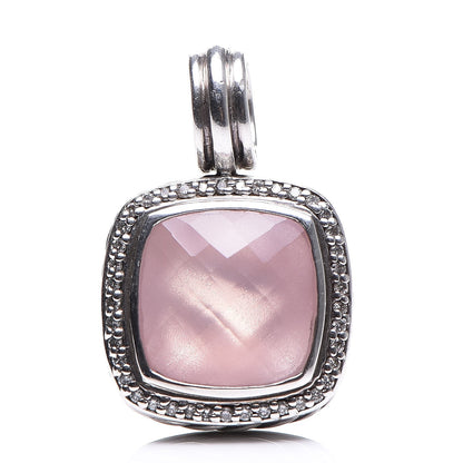 David Yurman Sterling Silver Pave Diamond Rose Quartz 14mm Albion Enhancer Pendant 1 of 7