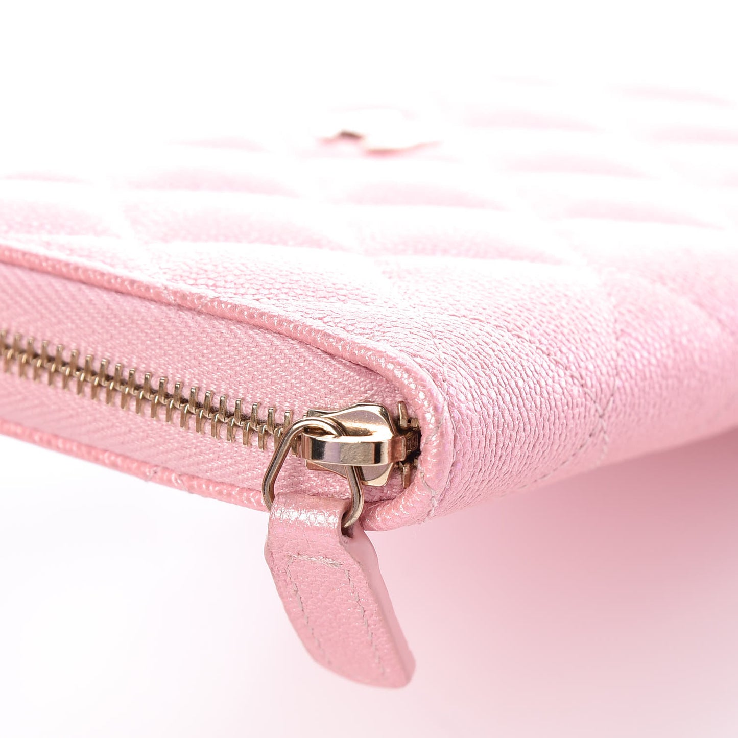 Iridescent Caviar Quilted Medium Zip Around Wallet Pink