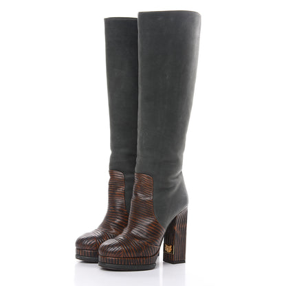 Chanel Waxed Suede Calfskin Knee High Boots 35.5 Black Dark Brown 3 of 13