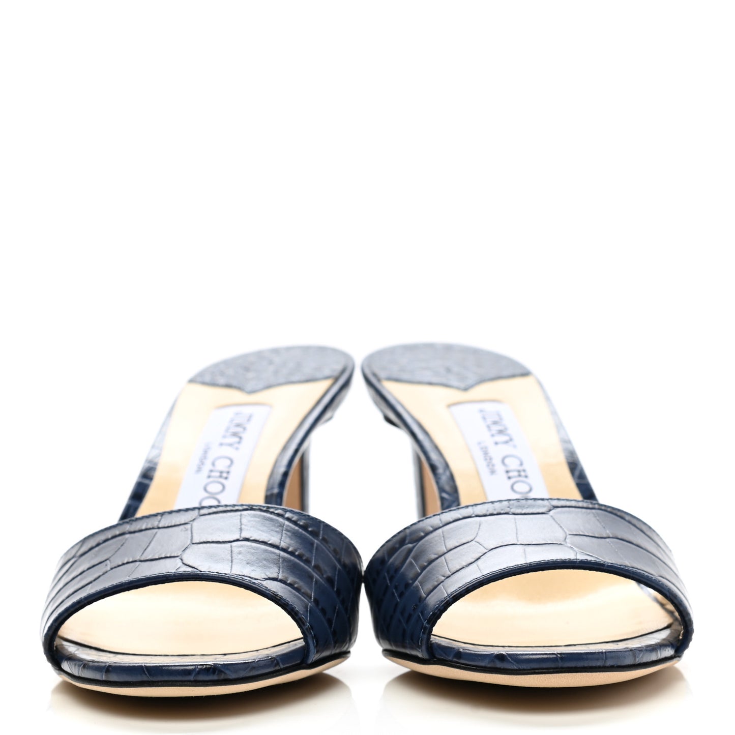 Calfskin Crocodile Embossed Stacey 65 Sandal Pumps 36 Denim
