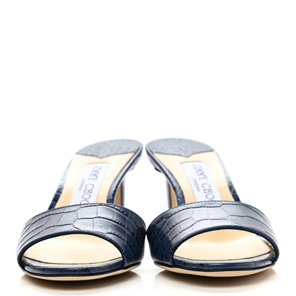 Jimmy Choo Calfskin Crocodile Embossed Stacey 65 Sandal Pumps 36 Denim 2 of 7