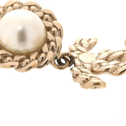 Chanel Crystal CC Pearl Drop Earrings Light Gold 6 of 8