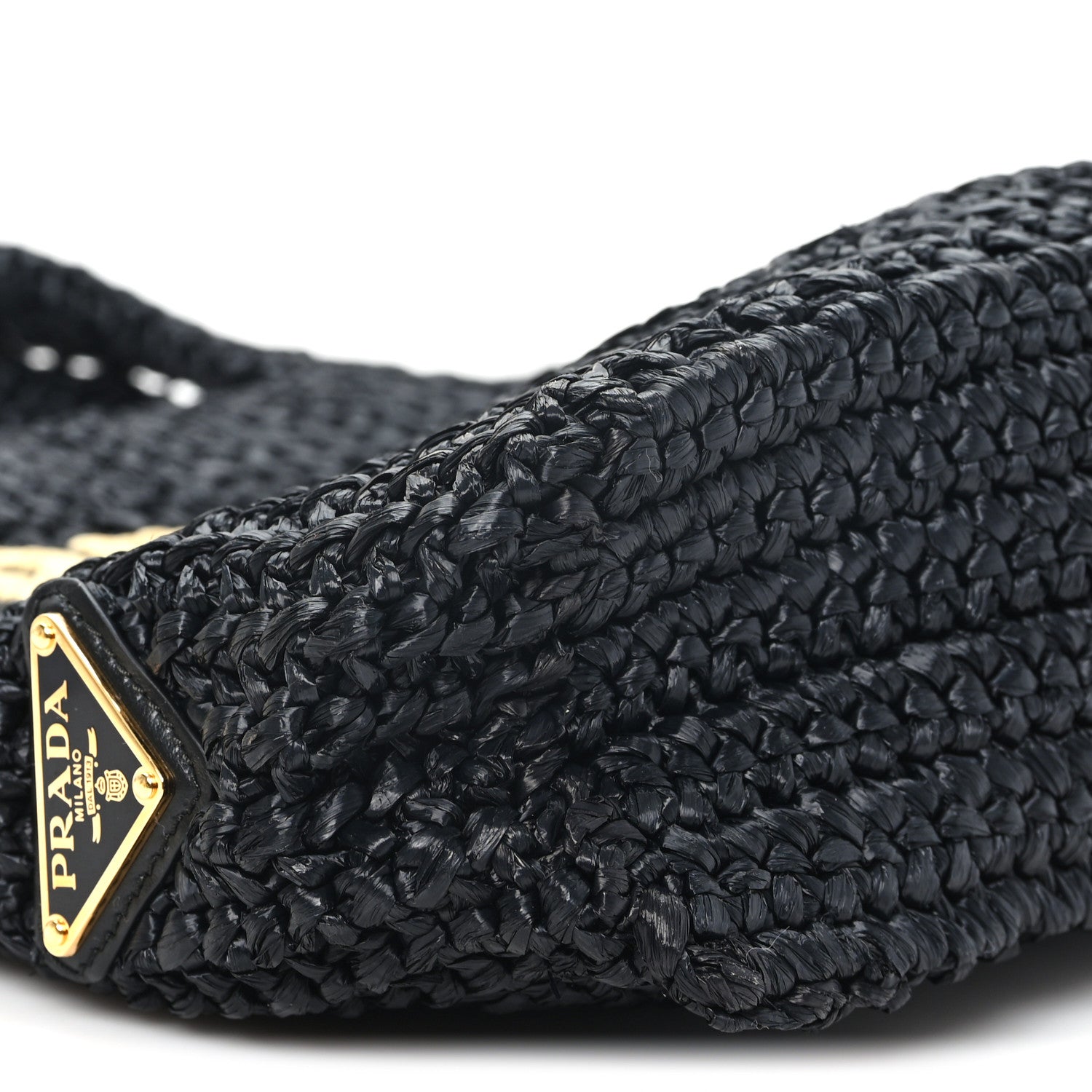 Prada Yarn Raffia Effect Crochet Small Logo Tote Black 8 of 9