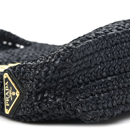 Prada Yarn Raffia Effect Crochet Small Logo Tote Black 8 of 9