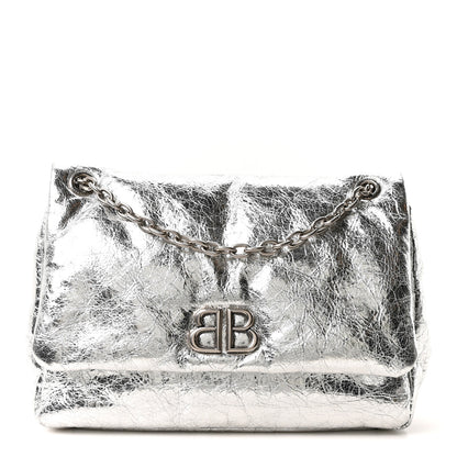 Balenciaga Metallized Arena Calfskin MIni Monaco Chain Shoulder Bag Silver 1 of 9