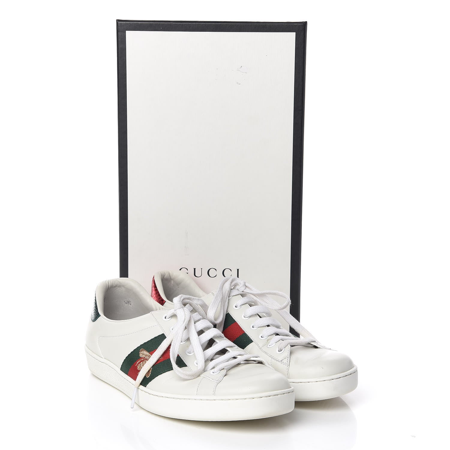 Gucci Miro Soft Calfskin Laminated Ayers Web Bee Embroidered Mens Ace Sneakers 9 White Red Flame Green 10 of 10