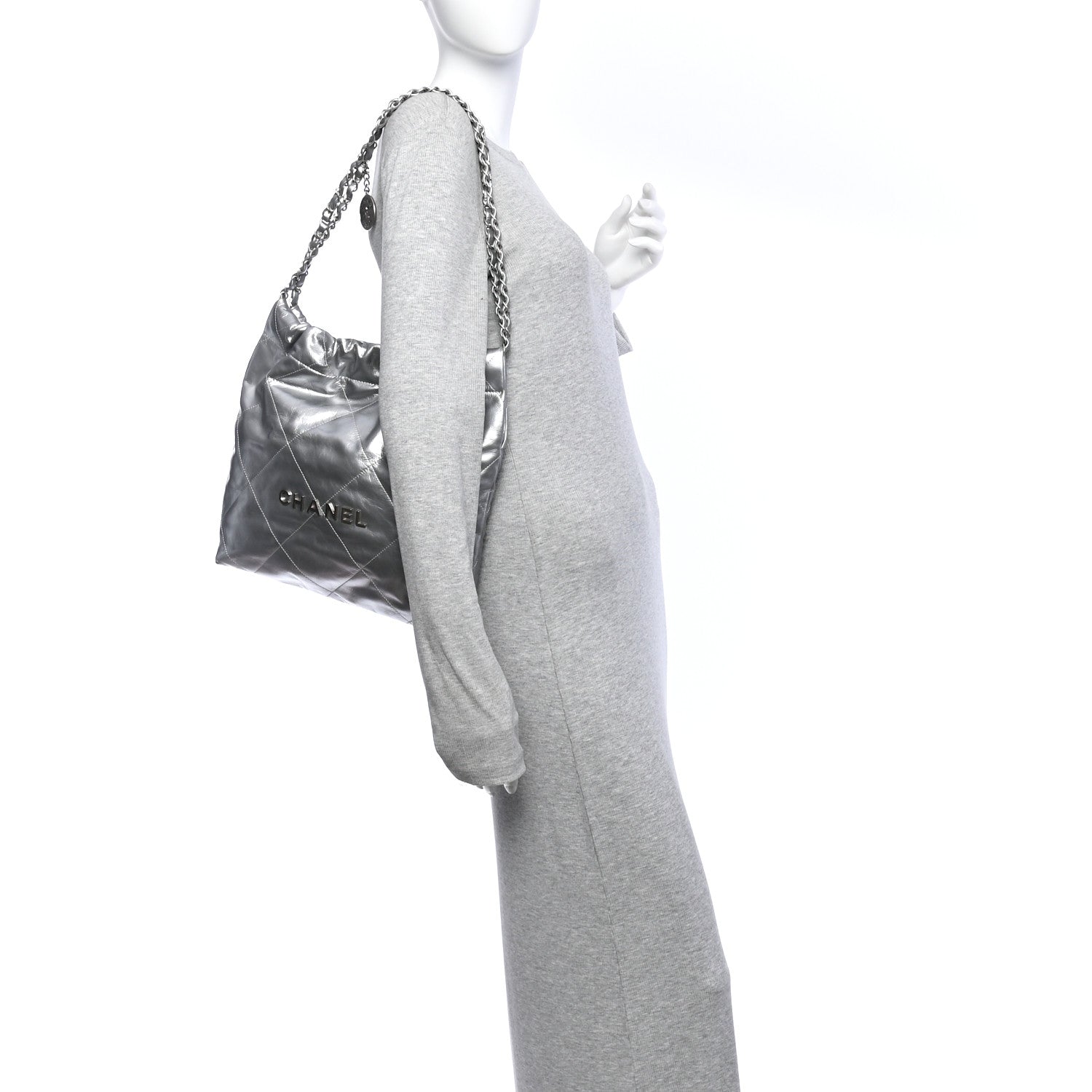Chanel Metallic Calfskin Quilted Small Chanel 22 Silver 2 of 11