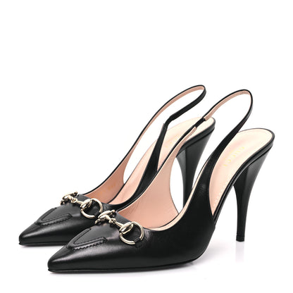 Gucci Malaga Kid Horsebit Erin 105mm Slingback Pumps 38.5 Black 3 of 9