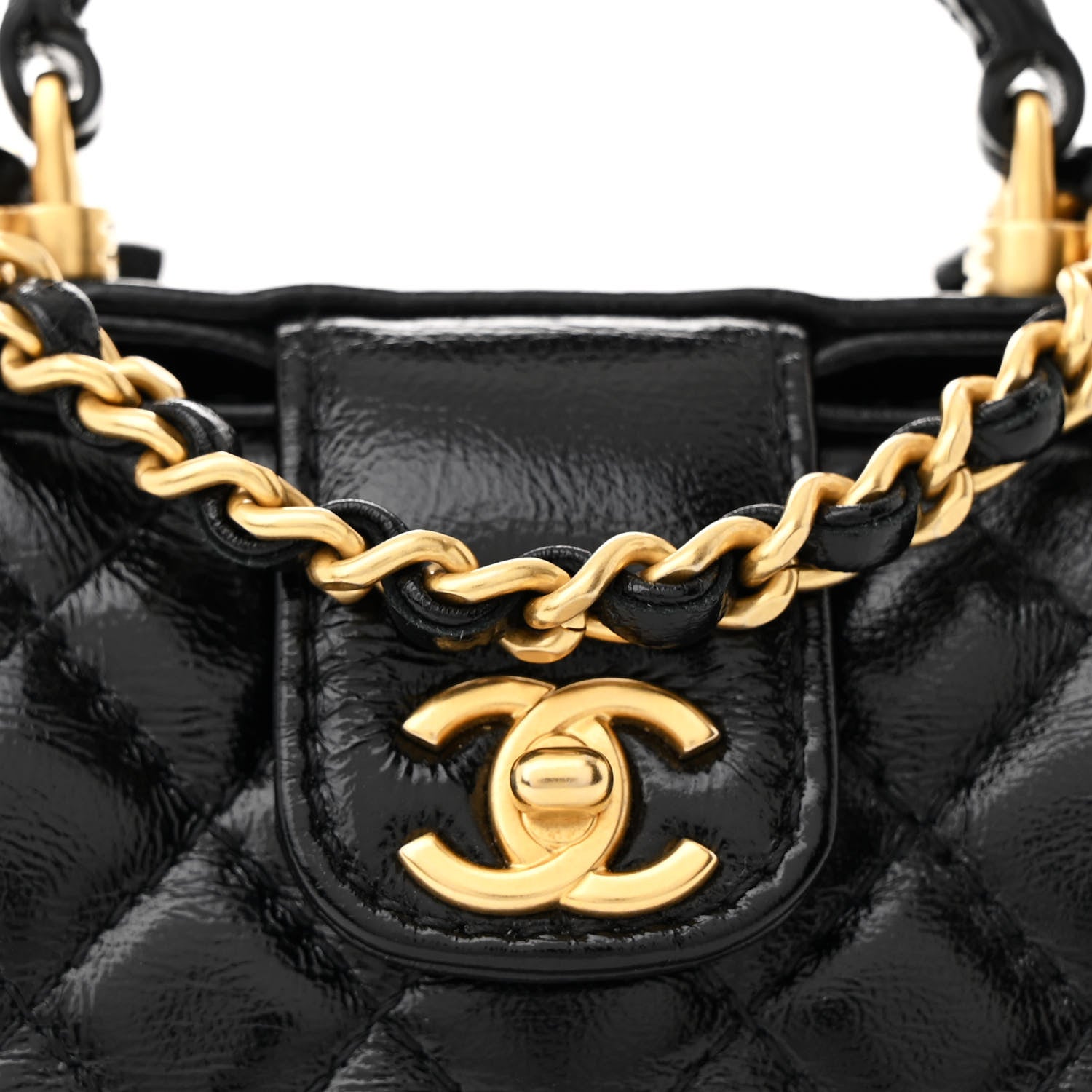 Chanel Shiny Lambskin Quilted Mini Cocodoc Top Handle Bag Black