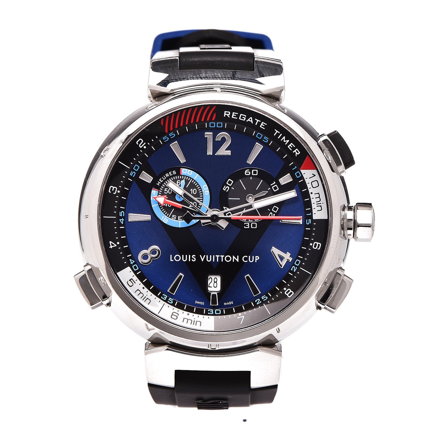 Stainless Steel Rubber 44mm Tambour Regatta Quartz Watch Blue