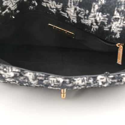 Chanel Tweed Quilted Large Chanel 19 Flap Black Silver Ecru 5 of 9
