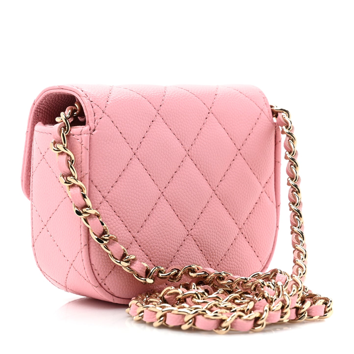 Caviar Quilted Mini Clutch With Chain Pink